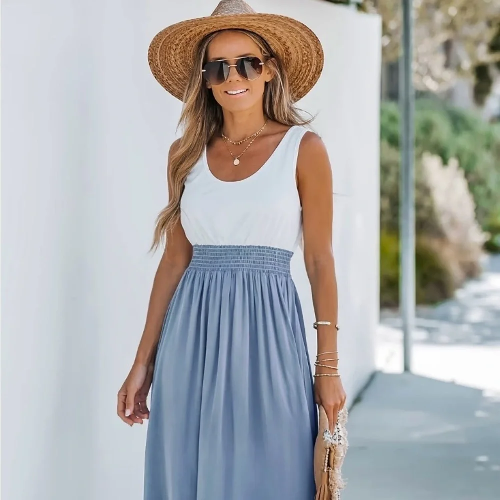 NWT Cupshe Blue & White Ruffled Scoop Neck         A-Line Dress Size XS - Picture 8 of 8